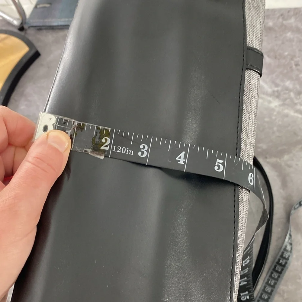 REIAVEL Gray Tote Bag Laptop Grey Canvas Black Leather USB Plug‎ Office Purse